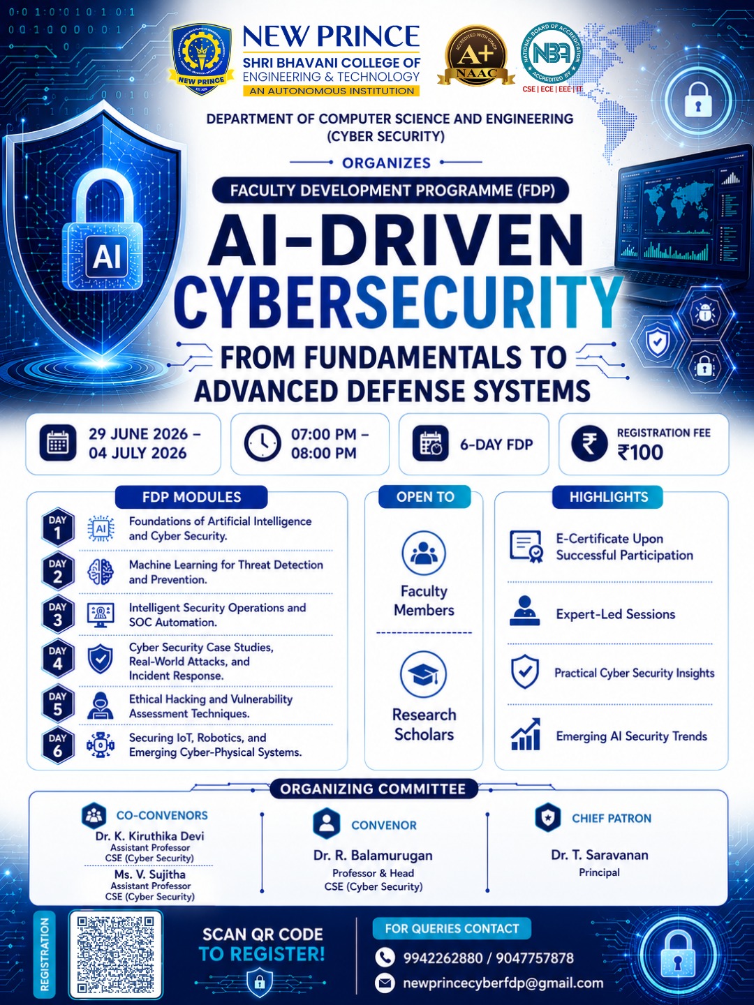 AI-Driven Cyber Security: From Fundamentals to Advanced Defense Systems 2026 Faculty Development Program Poster 